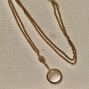 Vintage Signed 1928 Long Gold Tone Chain with Magnifying Glass
